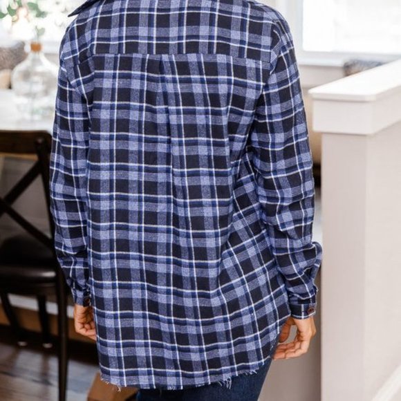 Pink Lily Blue Plaid Button Down Shirt - Picture 2 of 9